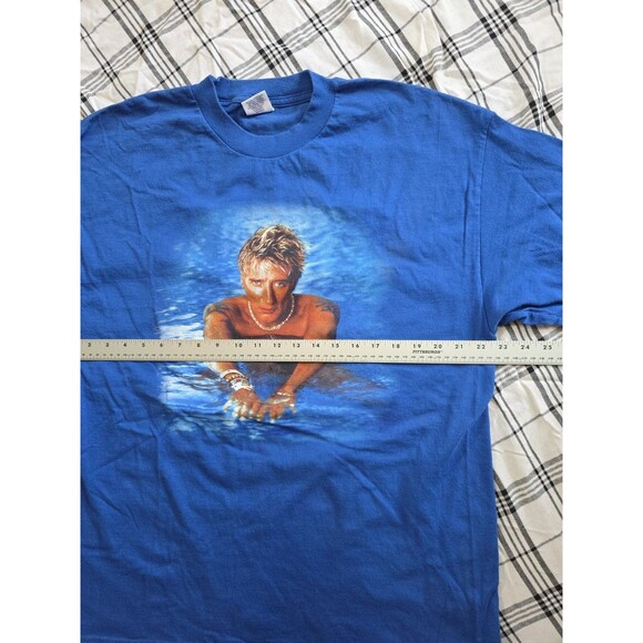 Vintage Rod Stewart Swimming Pool Graphic T-Shirt Royal Blue XL - Picture 4 of 7